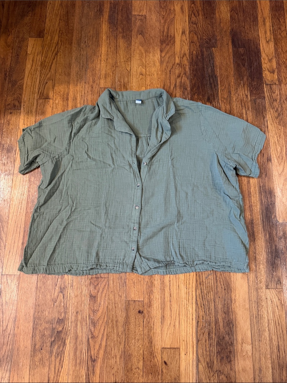 Old Navy Olive Green Linen Short Sleeve Button-Front Women's Shirt